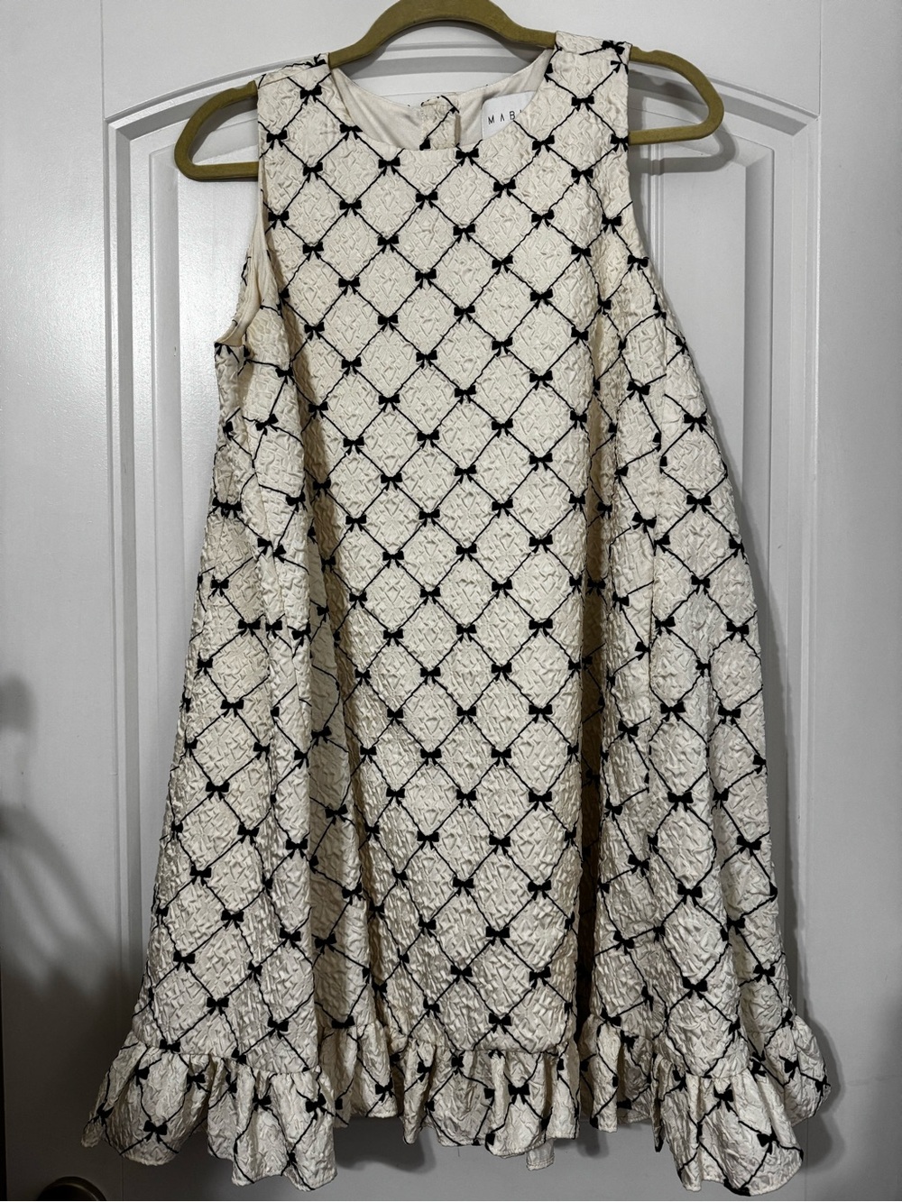Cream A-Line Dress with Black Lattice Trim